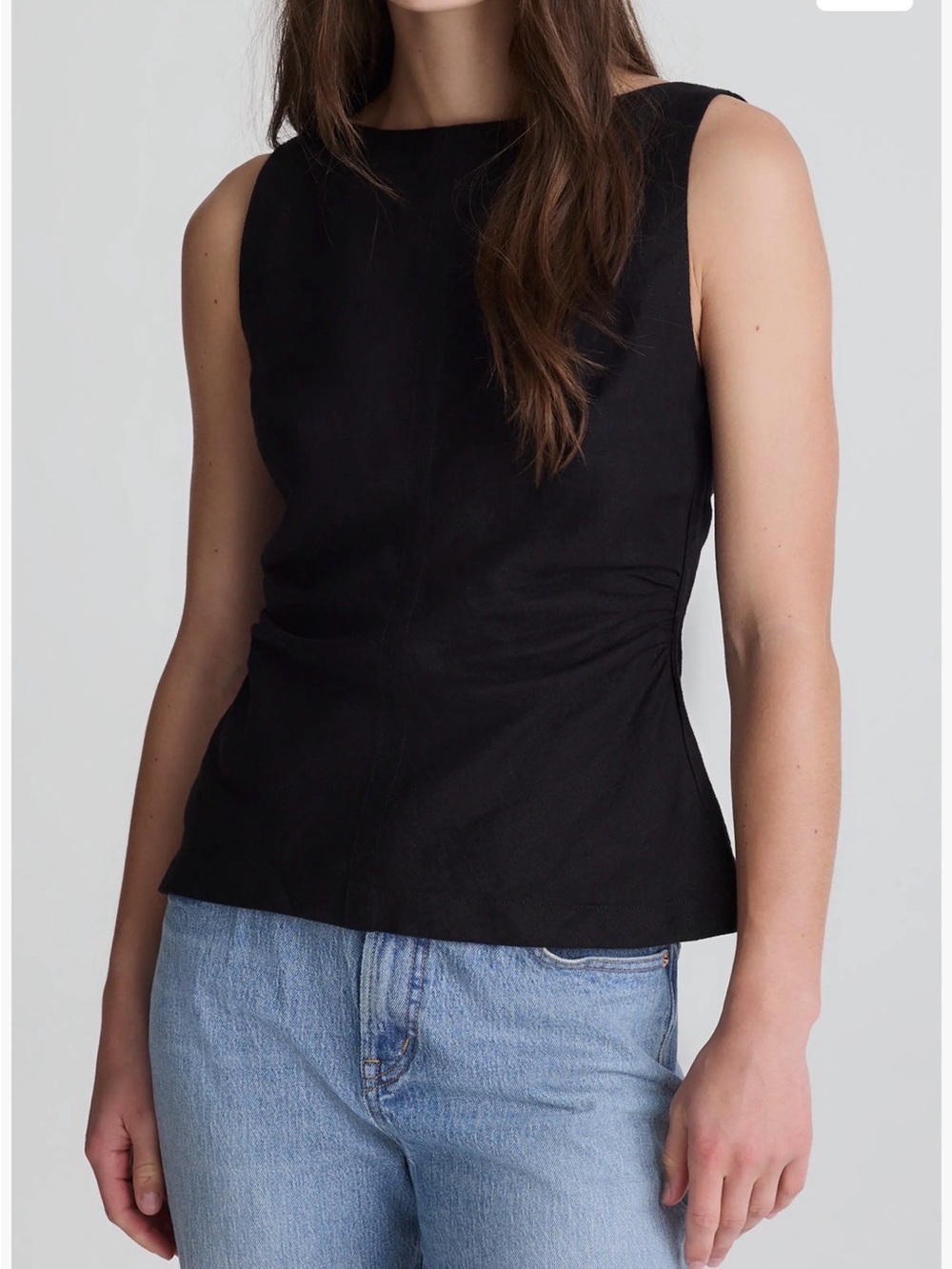 Madewell Black LinenSleeveless Scoop-Neck tank Zip Sz4 NWOT